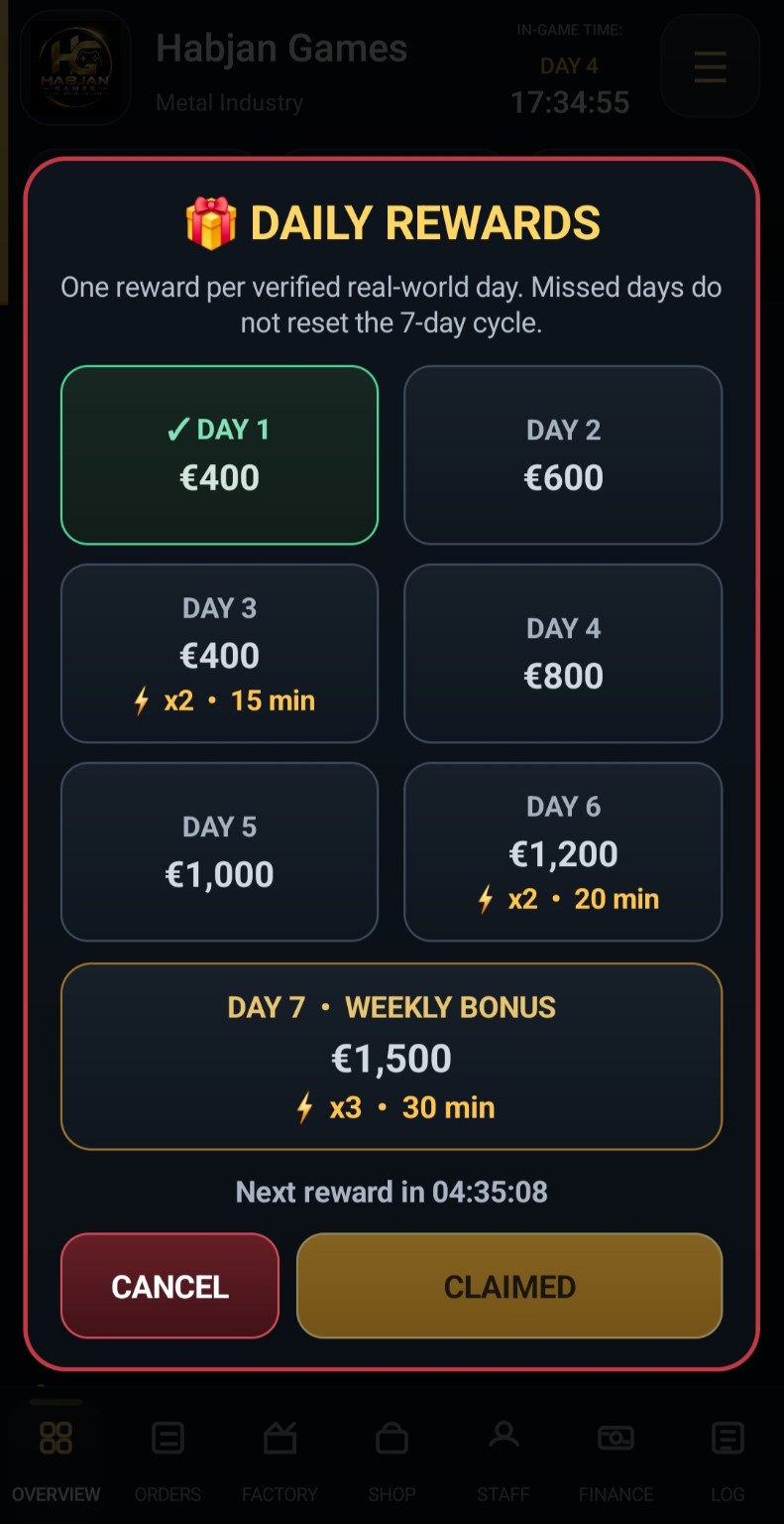Daily Rewards sustav koji se trenutačno testira kao dio napredovanja i povratka igrača.